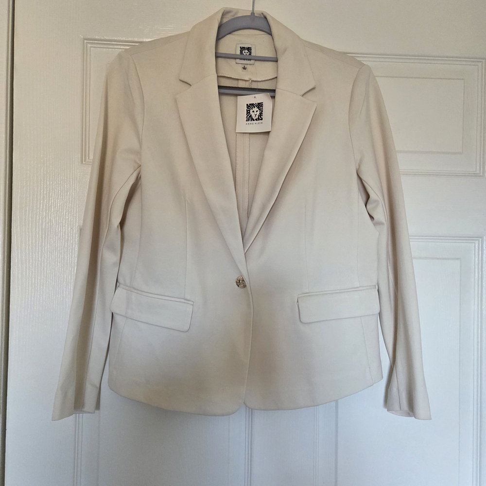 NWT Anne Klein Women's S Cream Single-Button Blazer